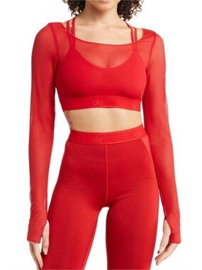 ALO Yoga Airlift Ballet Dream Long Sleeve Bra Top In Classic Red Size Medium